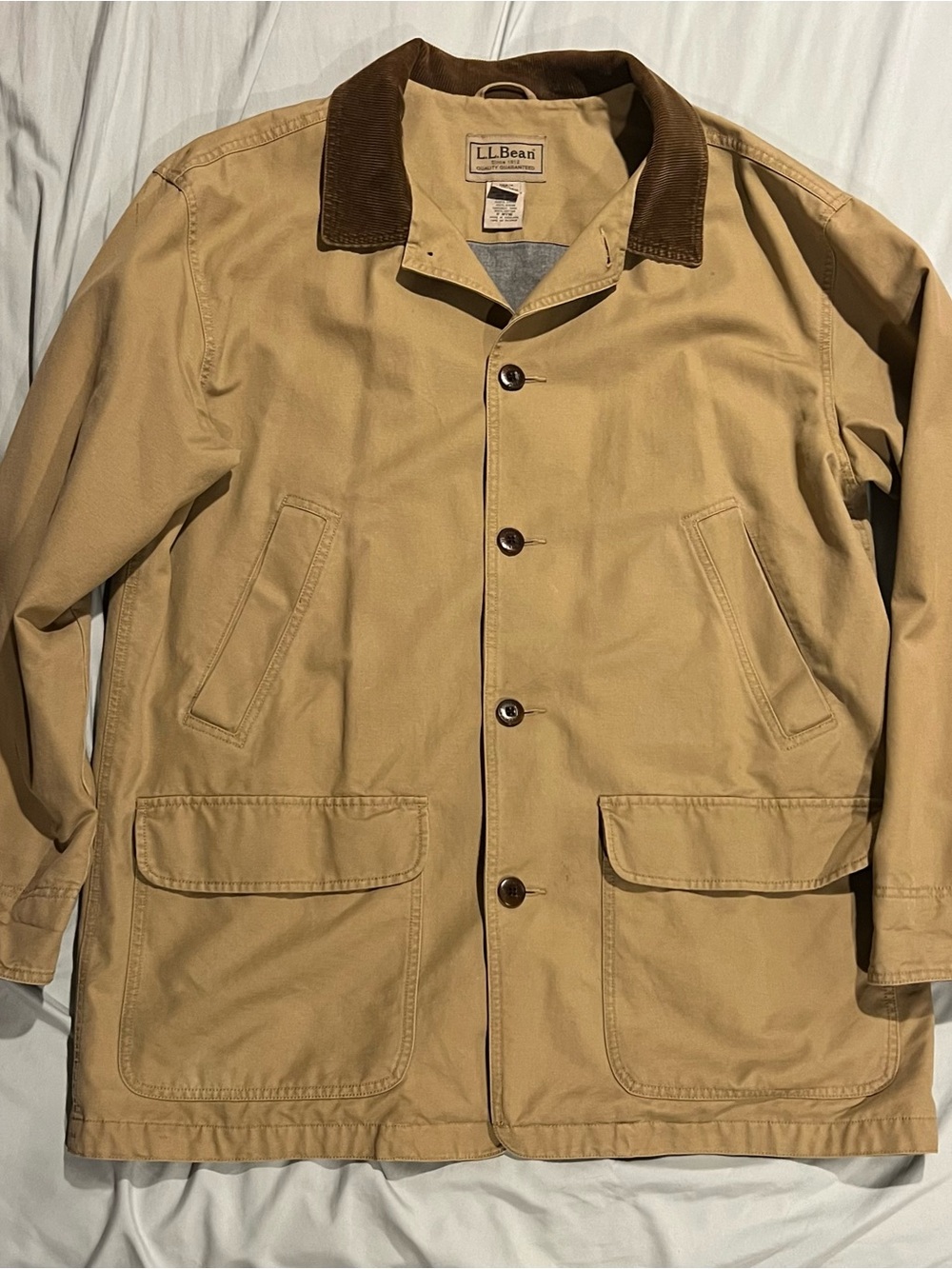 L.L. Bean Men’s Tan Trench Coat with Brown Corduroy Collar